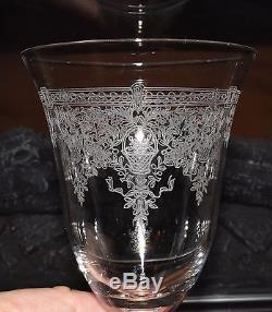 9 Elegant Floral Etched Crystal Wine Goblet Stems Glasses 6.5 with FLower Basket