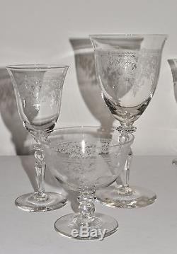 9 Elegant Floral Etched Crystal Wine Goblet Stems Glasses 6.5 with FLower Basket